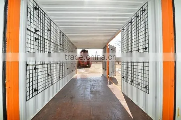 Modified 20' ft 40' ft open side container with hanging clothes mesh wire