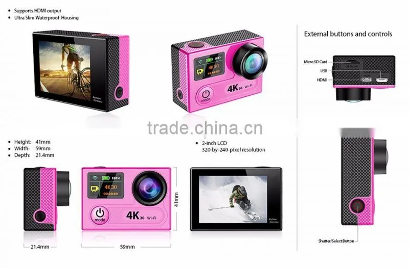 2016 New Products! WiFi/ 360 VR Waterproof Dual Screen 4K Sports Camera--DV-31