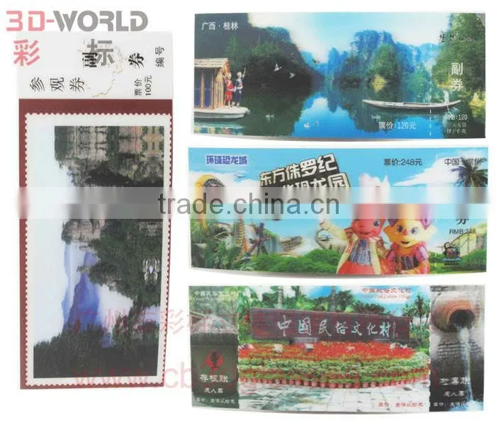 Memory value 3D lenticular tickets for parks, From 3D-WORLD Brand,TC-P02