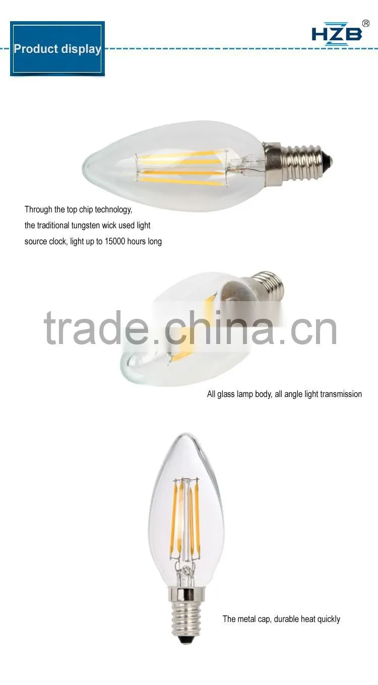 New 2015 E14 LED Lamp Filament Glass Housing Blub 220V 2W 4W Light Brightness 360 Degree Retro Candle Chandelier lampade