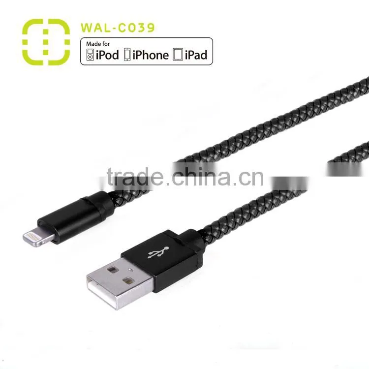 black color for iphone 5 fabric braided charger usb cable