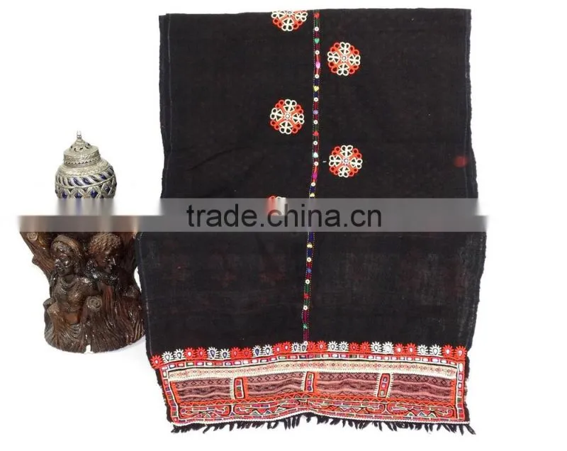Rabari Throw Vintage Hand Embroidered Rabari Kutch Woollen Throw 106x28 Inch Vintage Kutch Wall Hanging Rabari Shawl