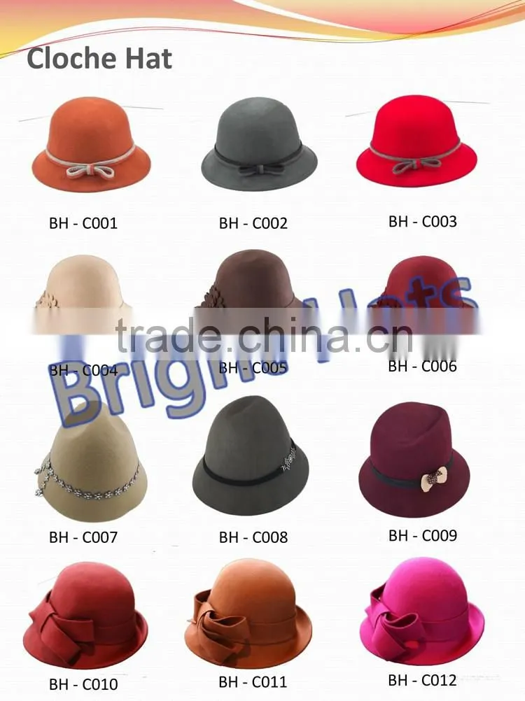 Wool felt hat Fedora hat Cloche hat Bucket hat Floppy hat Cowboy hats Bowler hat Top hat Porkpie hat