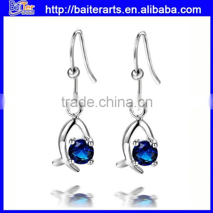 Fashion created gemstone 925 sterling silver blue fire opal stud earring