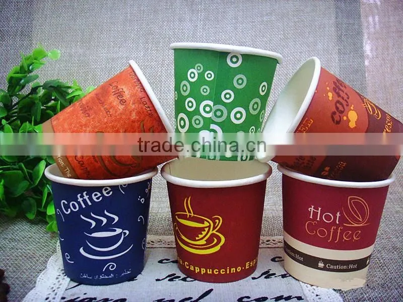 Rainbow colors cafe shop drinking paper cups, Different size plain white paper coffee cups