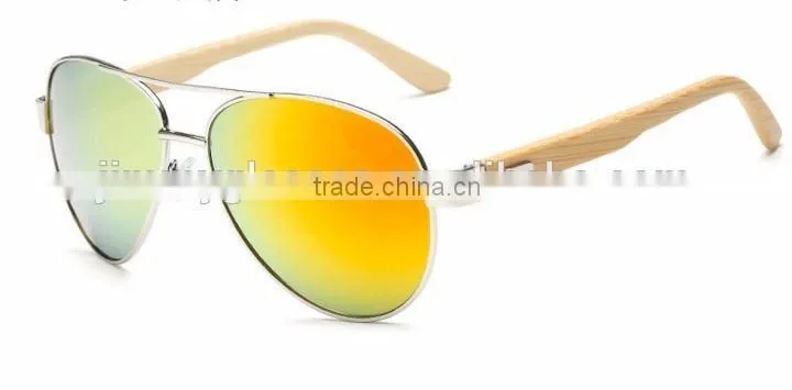 JMP614 2016 New Mirror Lens UV400 Metal Aviator Frame Bamboo Sunglasses