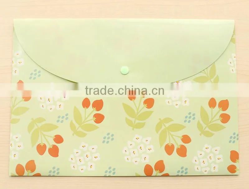 Flower printing PVC A4 document bag with snap china supplier