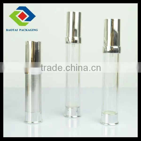 Top Grade 15ml Shiny Sliver Empty Cosmetic Airless Pump Bottle Spray Head
