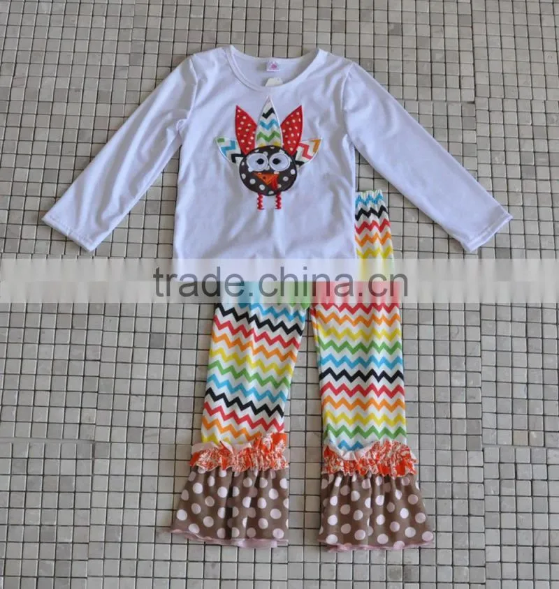 newborn handmade turkey embroidery long sleeve top and pant thanksgiving outfits