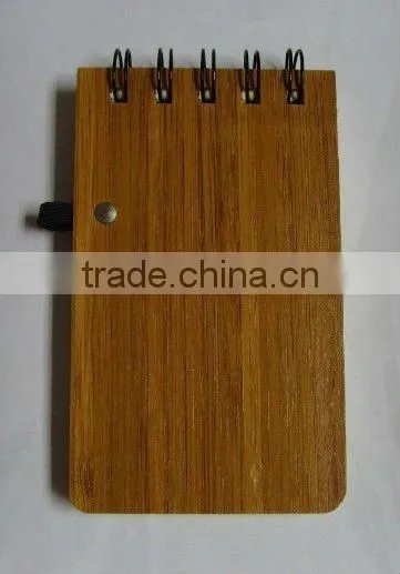 New design black spiral bamboo notebook with pen loop