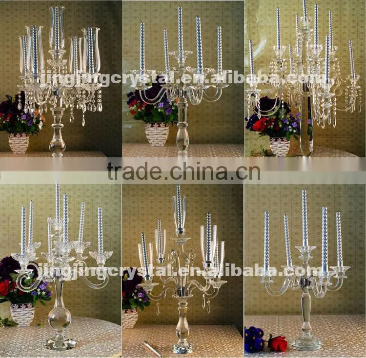Gorgeous Crystal Doule Pillar Tall Glass Candle Holders / Crystal Candlesticks for wedding