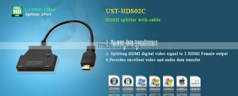 2 input 1 output hdmi switch splitter with cable