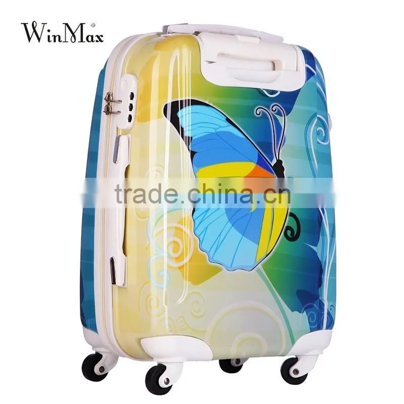 ABS printed butterfly hardshell lightweight trolley luggage bag