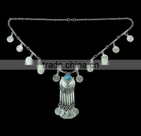 2016 New Fashion Gypsy Bohemian Boho Jewelry Antique Silver Tassels Long Carving Coins Necklace For Women