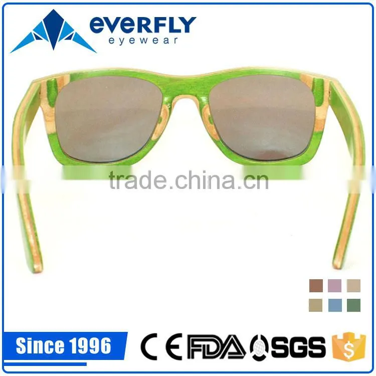 Green colorful printed natural bamboo sunglasses with silver mirror polarized lenses