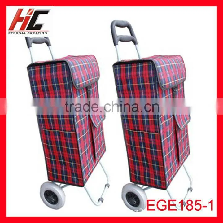 Functional plaid shopping trolley bags with 2 wheels
