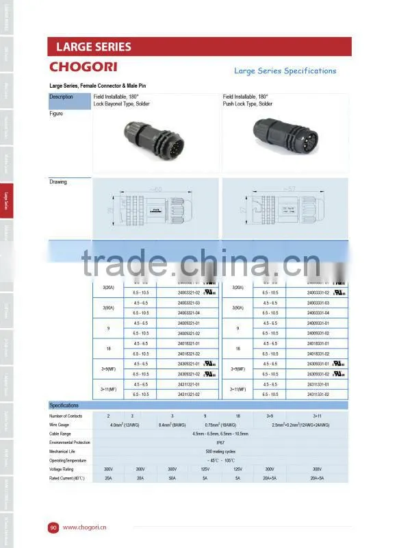 large series ,2pins,bayonet lock type,field installable, ip67/ip68 waterproof connector