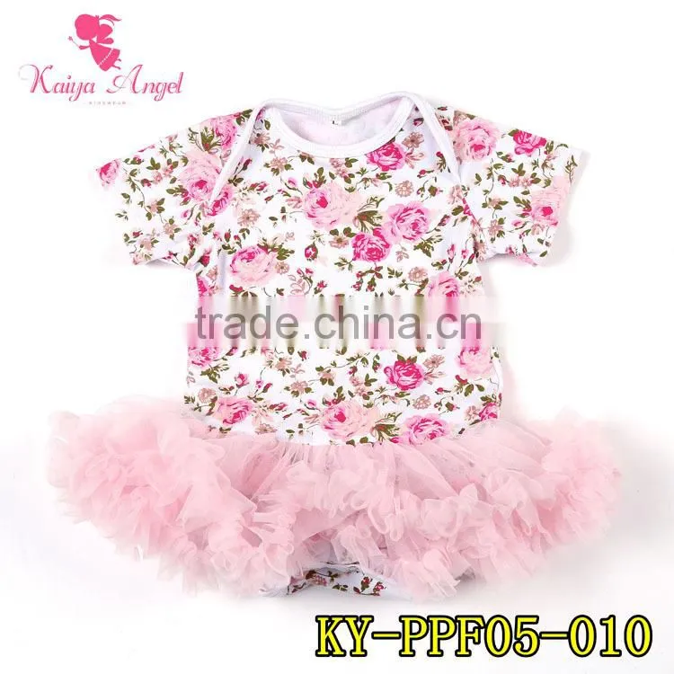Hot sale christmas pink flower lace ruffles plain baby rompers