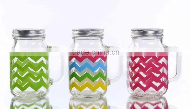 22oz Wave Decal Glass Mason Jar WIth Handle