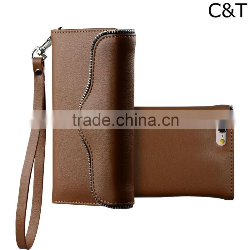 C&T Detachable Strap PU Leather Wallet Handbeg Protective Smartphone Shell for IPhone SE