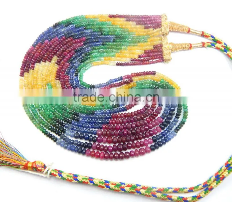 Natural Multi sapphire smooth beads ruby emerald sapphire beads