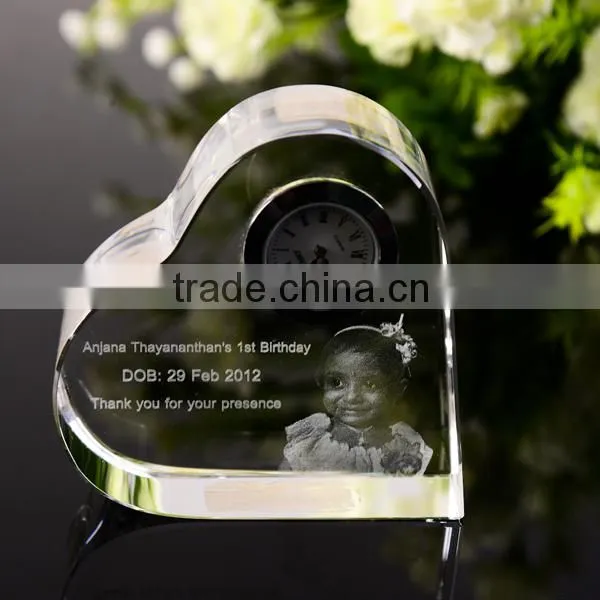Unique Heart Shaped Crystal Desk Clock for Decoration and Gift