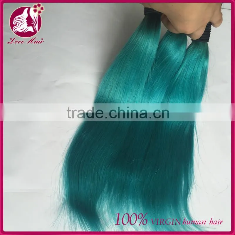 Beautiful ombre hair #1B teal straight unprocessed virgin human brazilian hair bundles