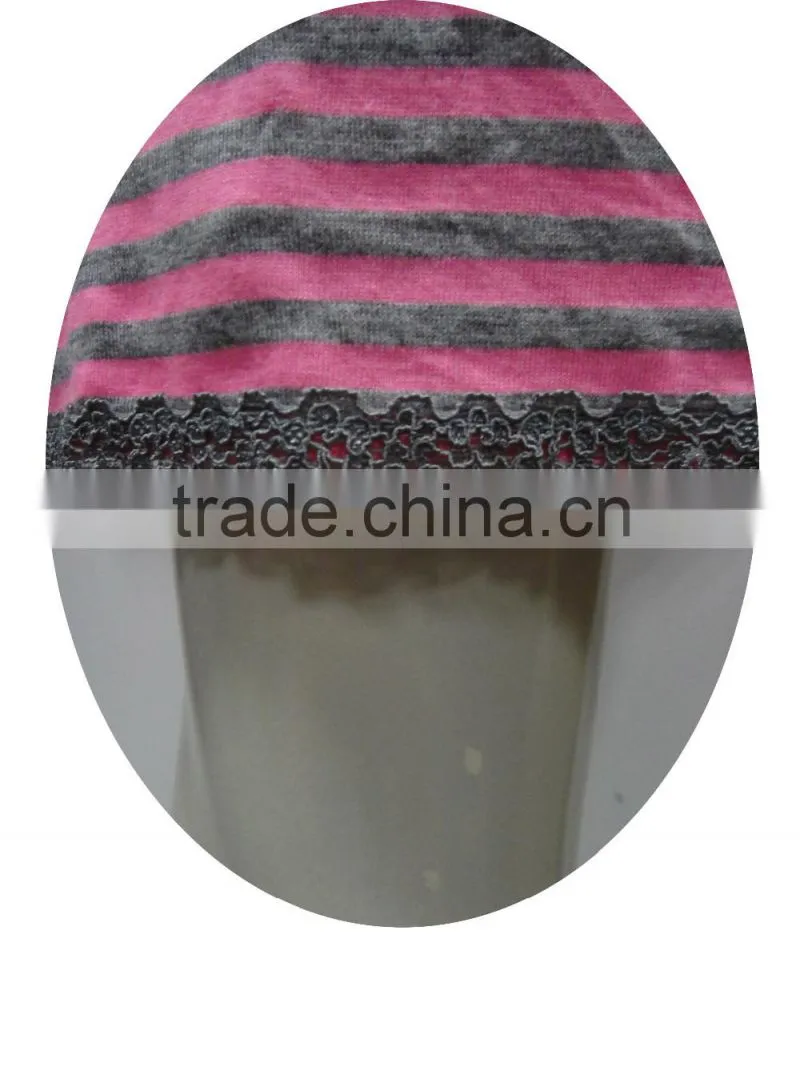 color stripe buckle fastener night-robe with lace trimming