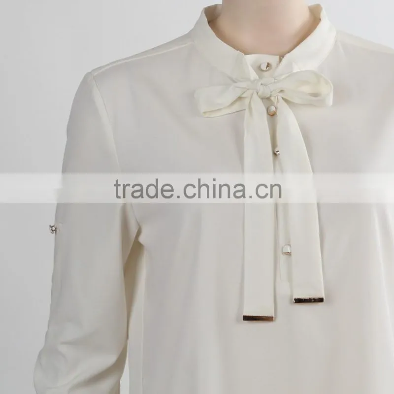 ladies office shirt design uniform shirt with white bow qhirt long sleeve business suit woman shirt