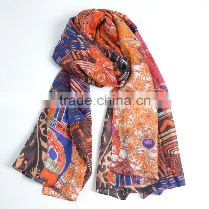 ODM/OEM fashionable polyester brightly painted lady fashion scarf