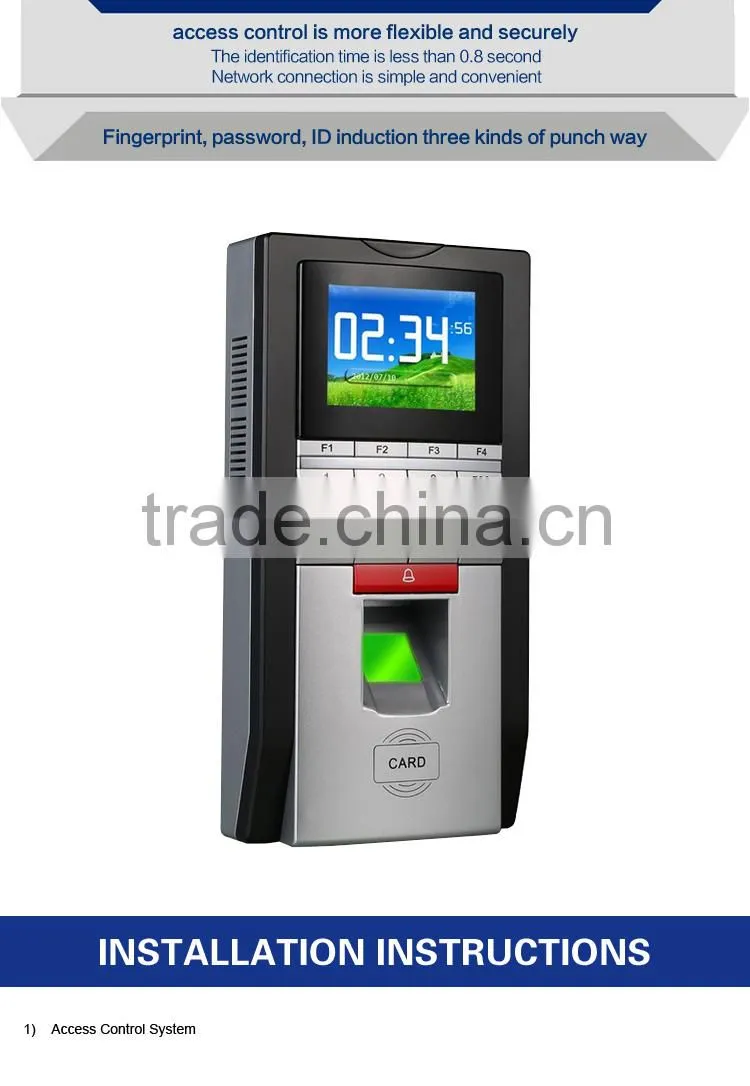 2.4 inches TFT Color screen Biometric fingerprint access control system/time attendance