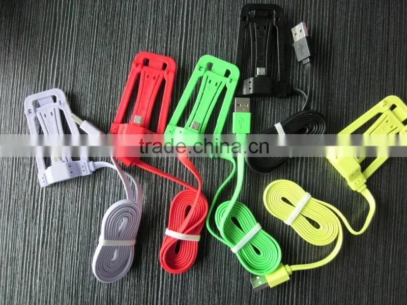 Creative ideas 2016 colorful flat usb 2.0 cable charger able with holder stand