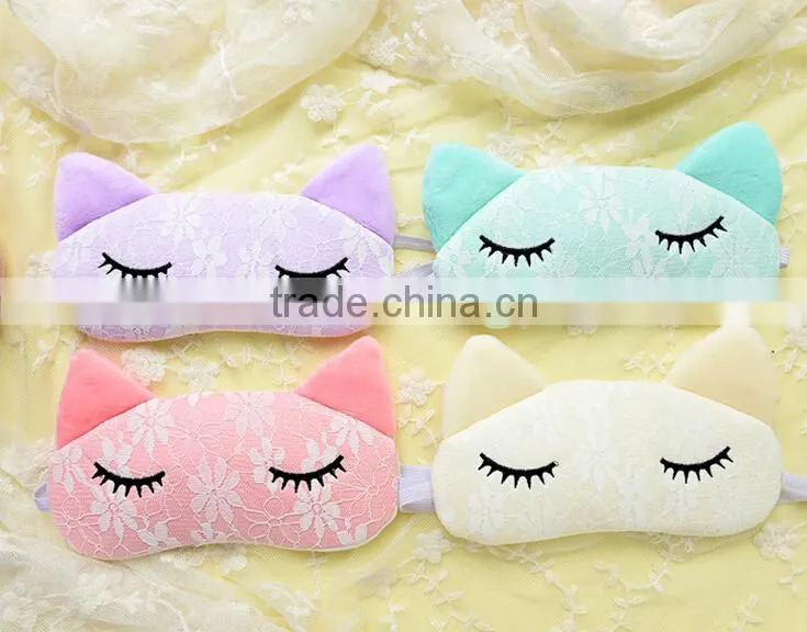 Korea Style Cute Lace Cat Shape High Quality Soft Patch Sleeping Travel Blindfold Shade Cover Eye Mask