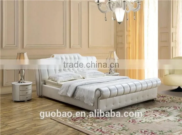 L13343 hot selling king size bed/leather bed supplier/white genuine leather diamond bed
