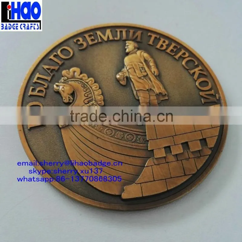 Customized 3D logo antique copper metal souvenir coin token
