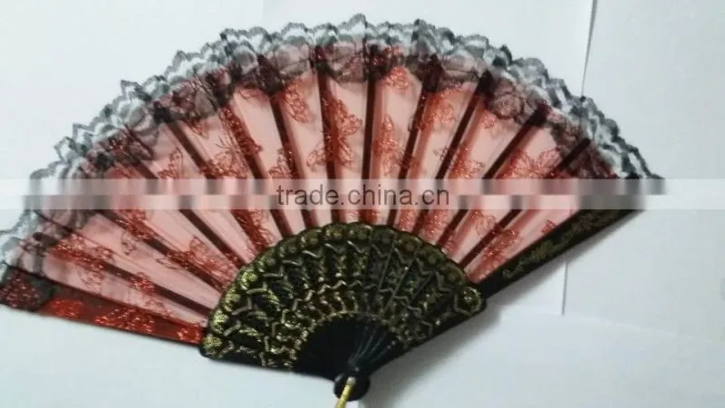 gift lady hand fan party used silk fan lace border
