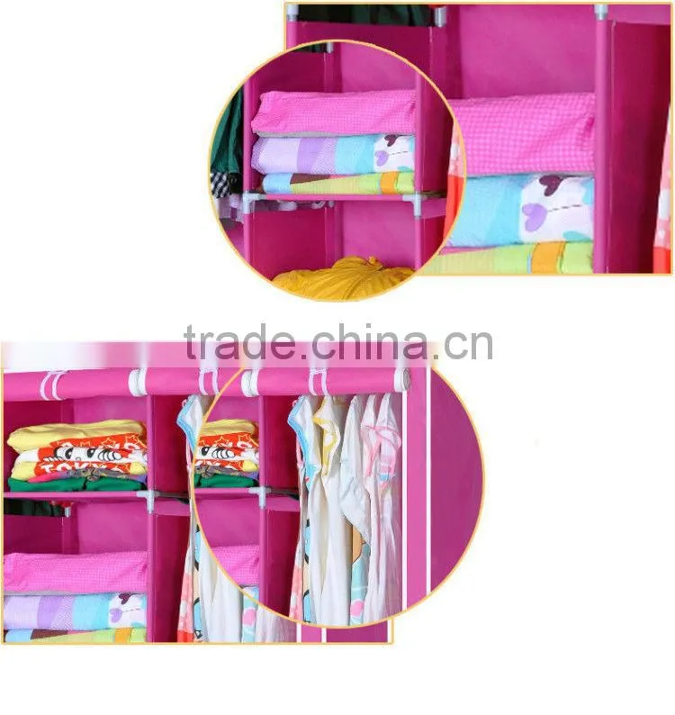 Yellow Cute Portable Wardrobe Clothes Rack Shelves Closet Storage Organizer