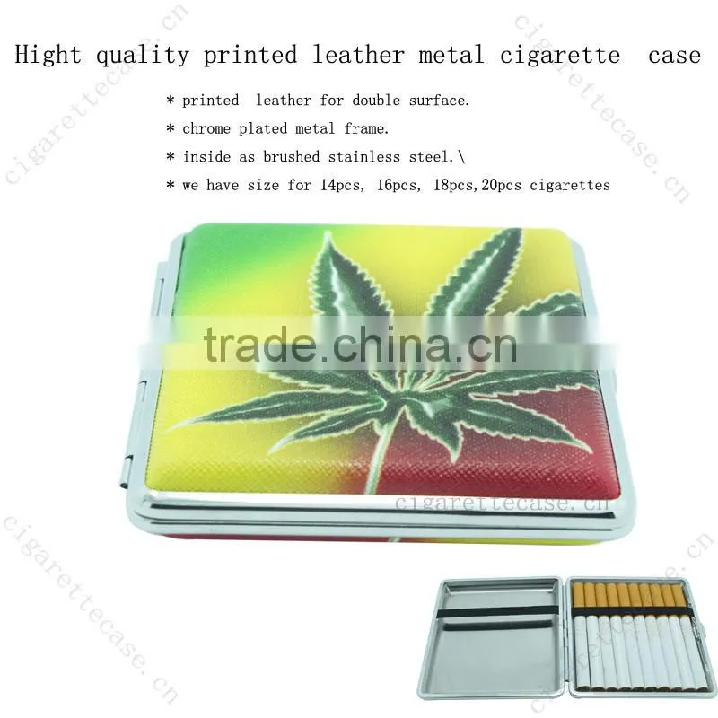 2014 high quality Black suede leather metal cigarette case box wallet with elastic holder