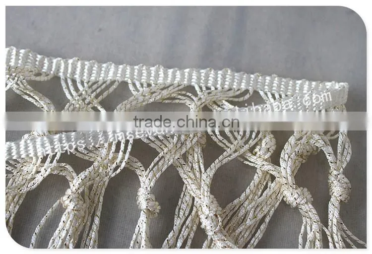 Fashion design off-white 15.5cm width knot polyester fringe trim wholesale