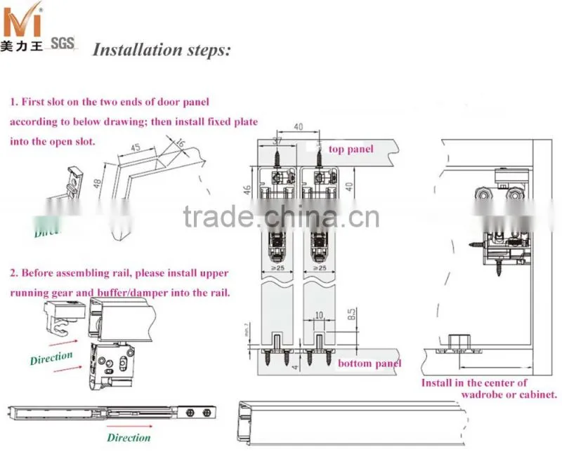 Soft Closing Wardrobe Sliding Door Hanging Wheel System