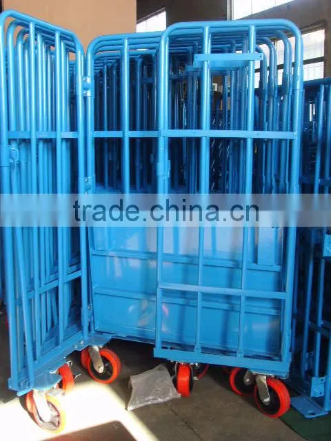 4 Sides Steel Cargo Storage Cage Roll Containers With Wheels