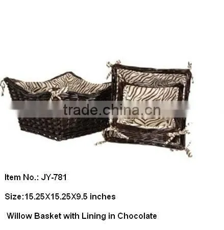 willow White rectangular wicker basket with Pink fabric Lining