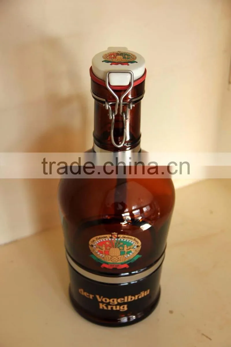 Hot sale! amber beer glass jug/glass bottle with handle , customized logo