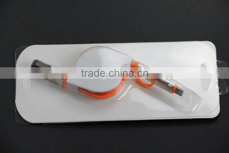 2in1 Retractable Universal Android&iOS Light to USB Charging Cord Tangle-free Charger