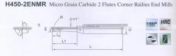 Micro Grain Carbide 2 Flutes Corner RadiusEnd Mills