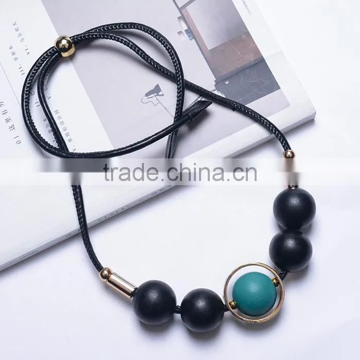 chunky rubber beads leather necklace choker leather necklace geometric necklace