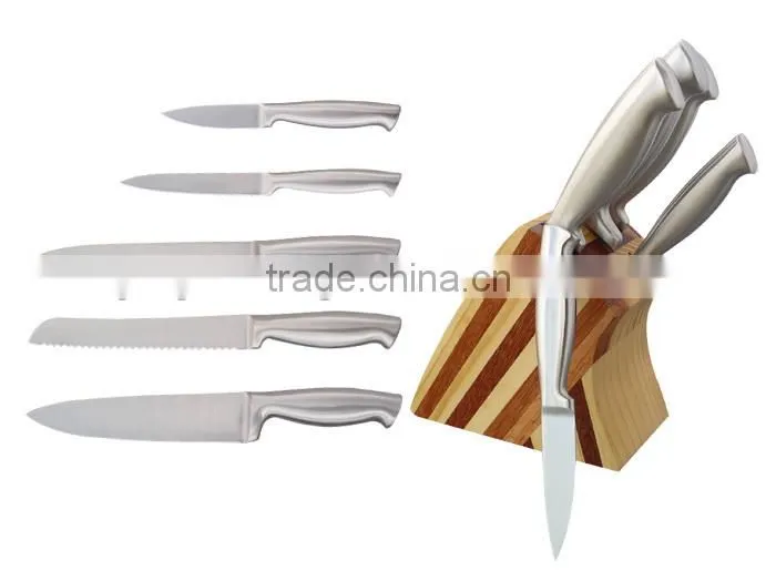5-Pieces Knife set: 5 full S/S knives /Hollow handle + wooden knife block.