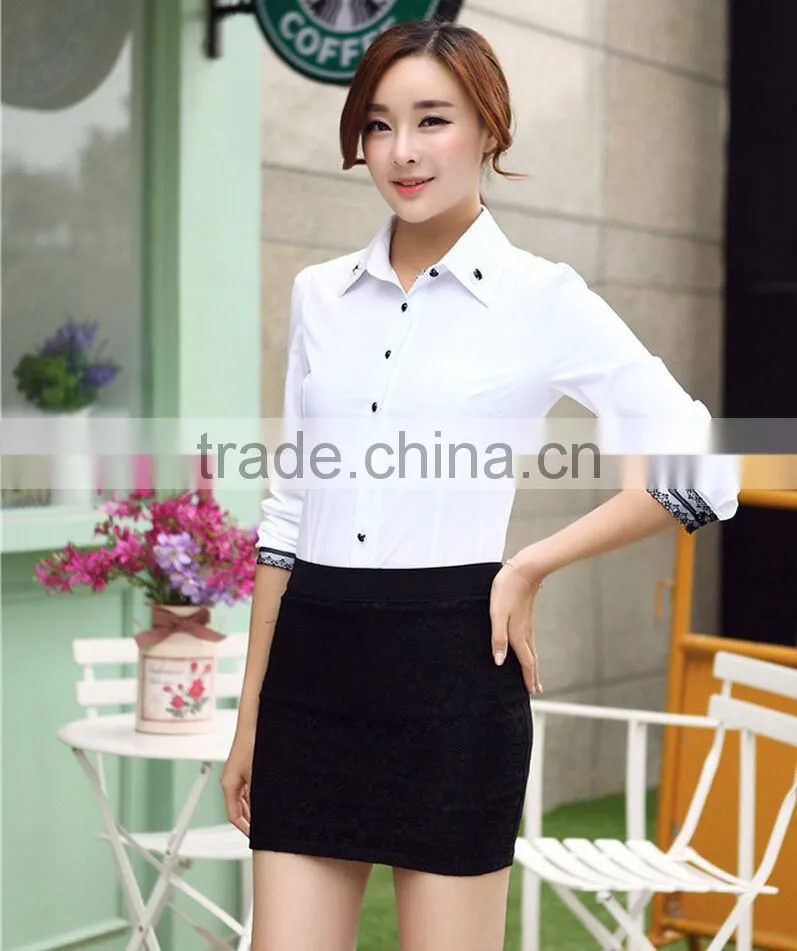 Women Casual Long Sleeve Shirt Lace Flower Lapel Top Office Career Blouse