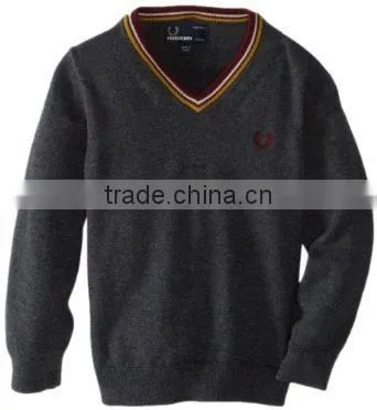 boys 100% cotton contrast tipped v-neck long sleeve sweater