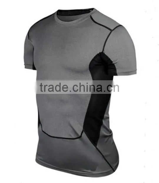 2017 New Fashion Desgin Plain Color 88%Polyester 12%Spandex Breathable Stretch Tank top T-shirt Sport Men T shirt